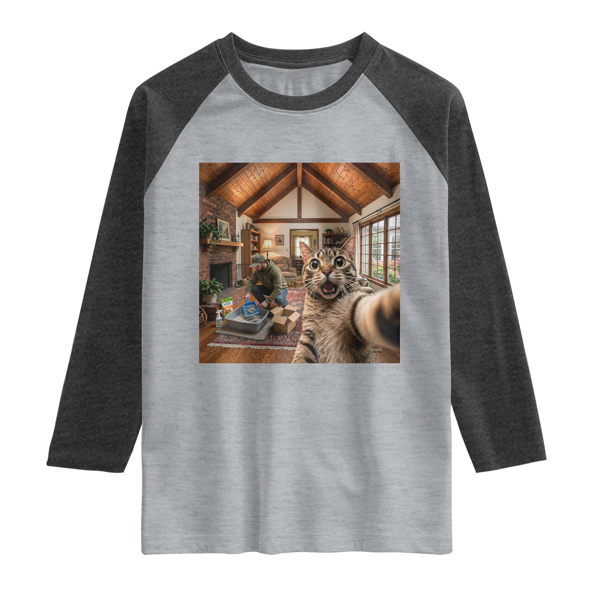 Cat Selfie with Man Funny Cat Dad Raglan Shirt