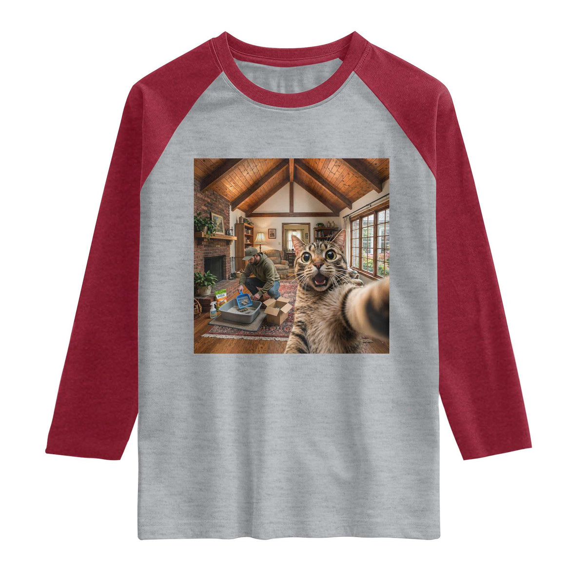 Cat Selfie with Man Funny Cat Dad Raglan Shirt