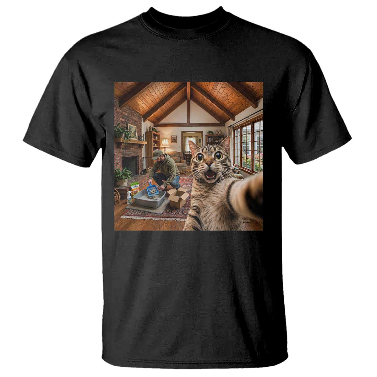 Cat Selfie with Man Funny Cat Dad T Shirt