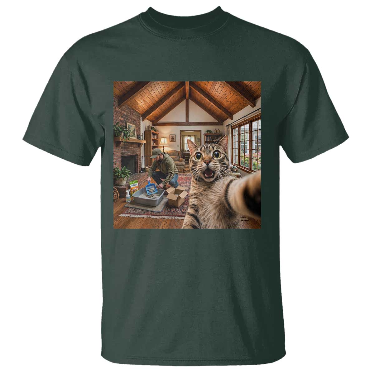 Cat Selfie with Man Funny Cat Dad T Shirt