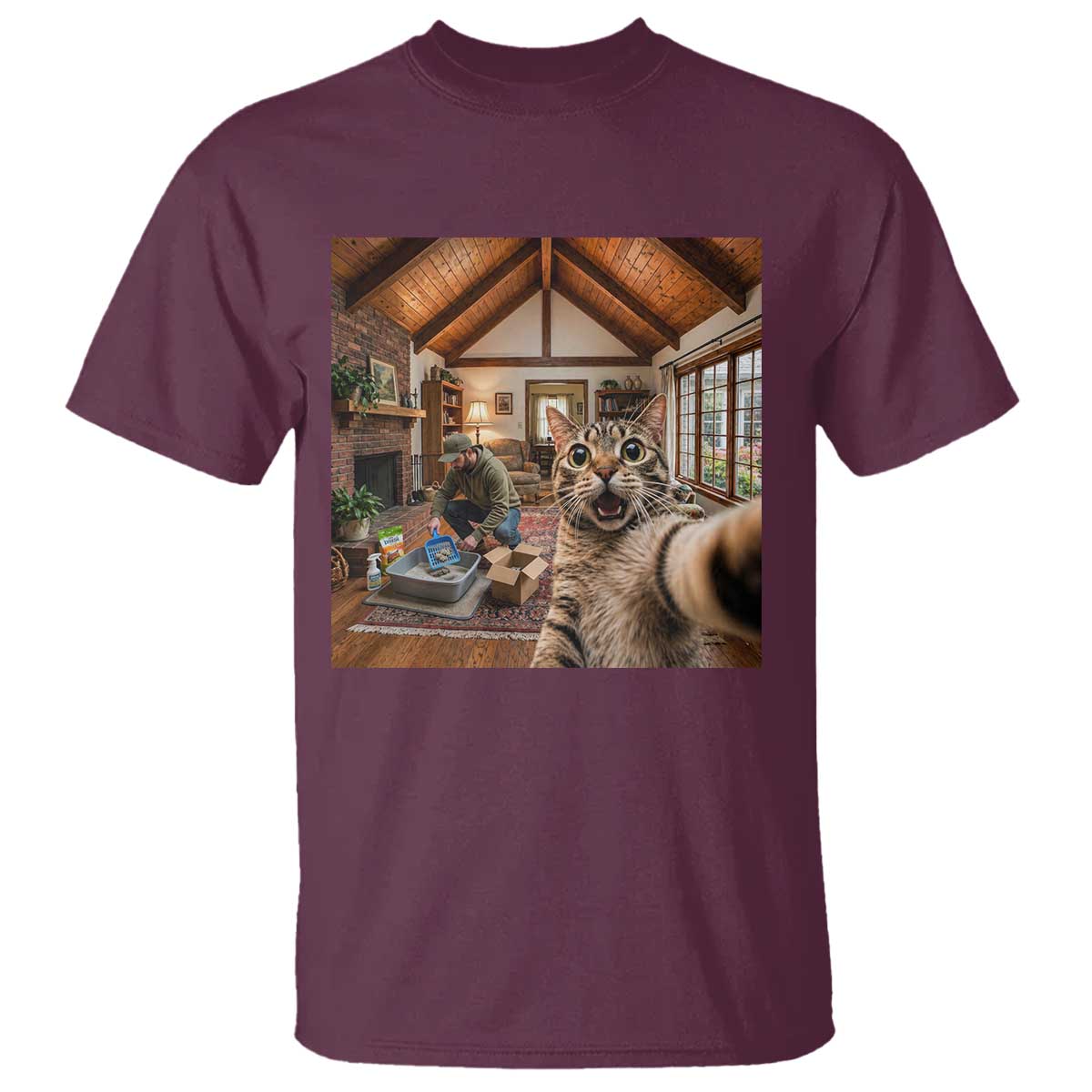 Cat Selfie with Man Funny Cat Dad T Shirt