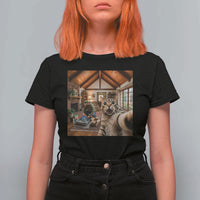 Cat Selfie with Man Funny Cat Dad T Shirt For Women