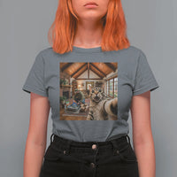 Cat Selfie with Man Funny Cat Dad T Shirt For Women