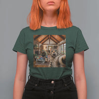 Cat Selfie with Man Funny Cat Dad T Shirt For Women