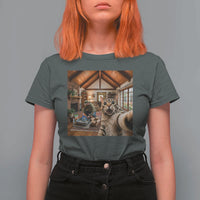 Cat Selfie with Man Funny Cat Dad T Shirt For Women