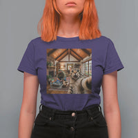 Cat Selfie with Man Funny Cat Dad T Shirt For Women