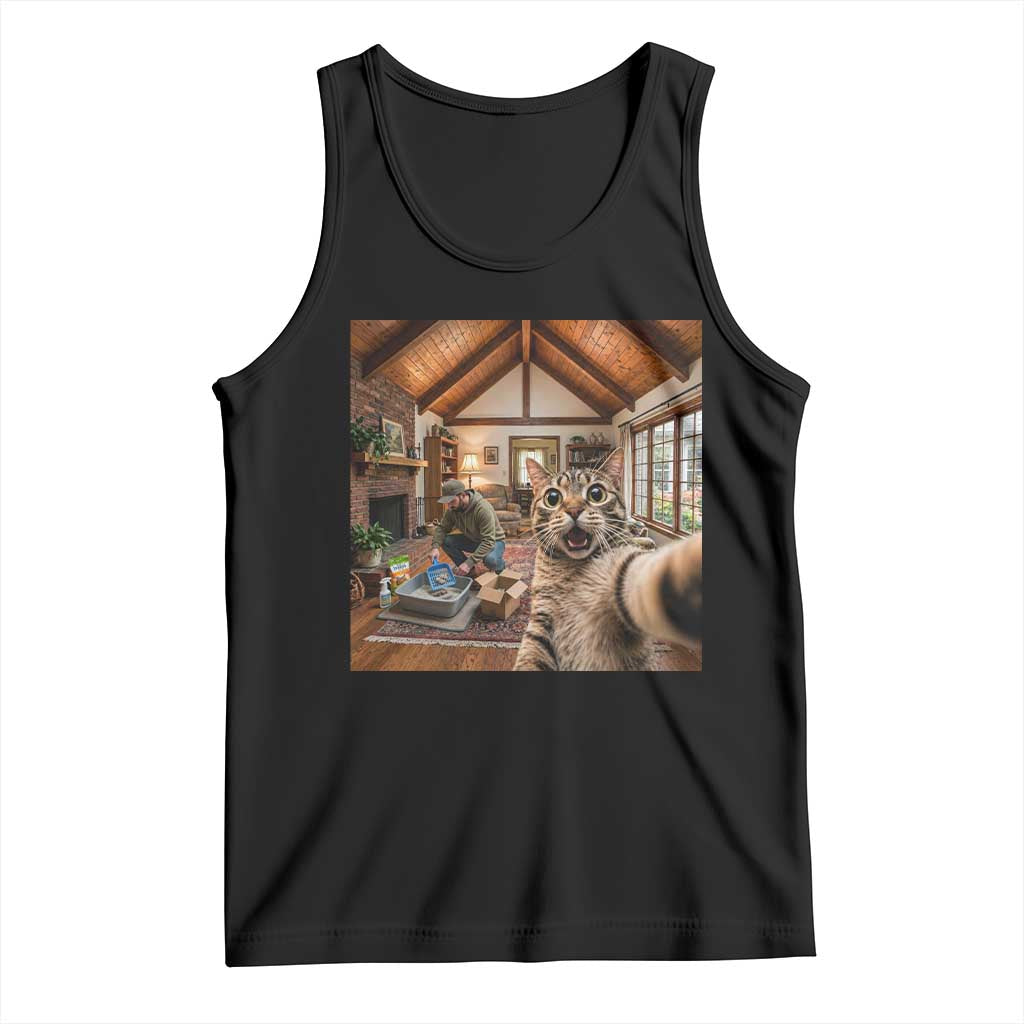 Cat Selfie with Man Funny Cat Dad Tank Top