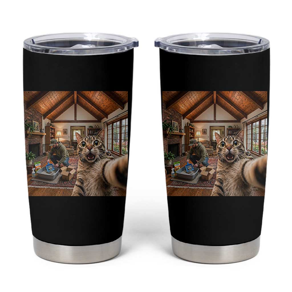 Cat Selfie with Man Funny Cat Dad Tumbler Cup