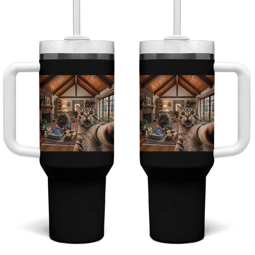 Cat Selfie with Man Funny Cat Dad Tumbler With Handle