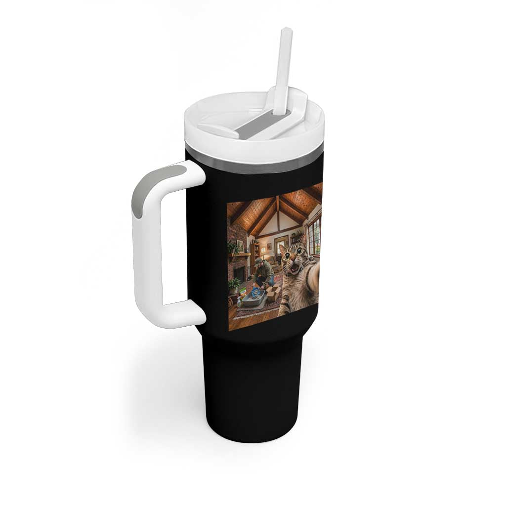 Cat Selfie with Man Funny Cat Dad Tumbler With Handle