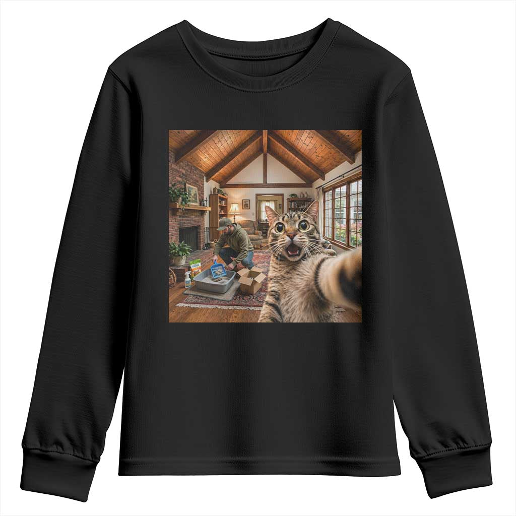 Cat Selfie with Man Funny Cat Dad Youth Sweatshirt