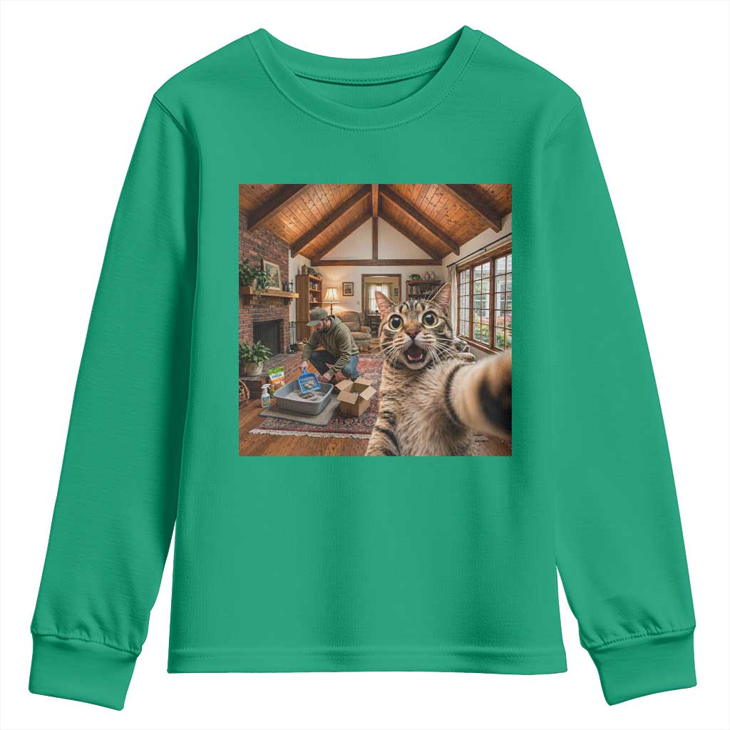 Cat Selfie with Man Funny Cat Dad Youth Sweatshirt