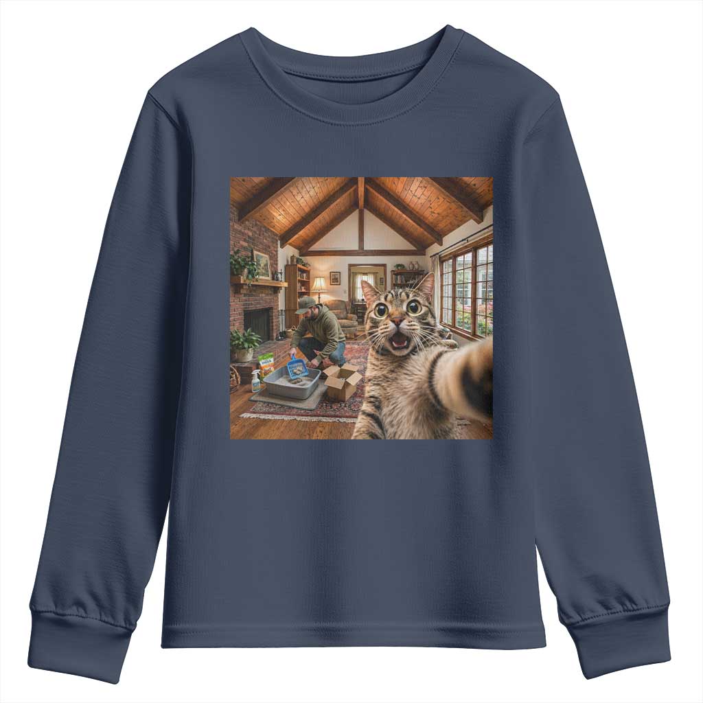 Cat Selfie with Man Funny Cat Dad Youth Sweatshirt