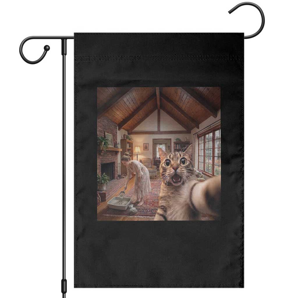 Cat Selfie with Woman Funny Cat Mom Garden Flag