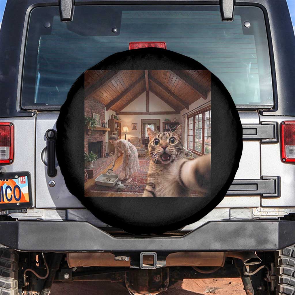 Cat Selfie with Woman Funny Cat Mom Spare Tire Cover