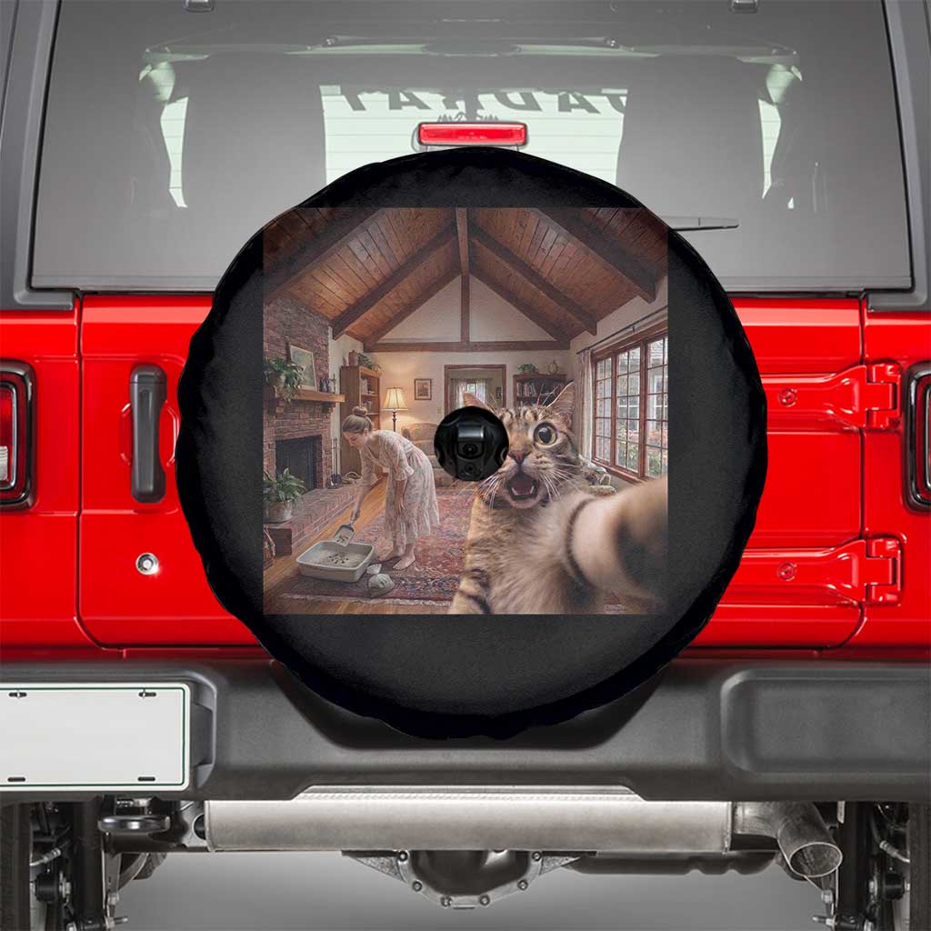 Cat Selfie with Woman Funny Cat Mom Spare Tire Cover