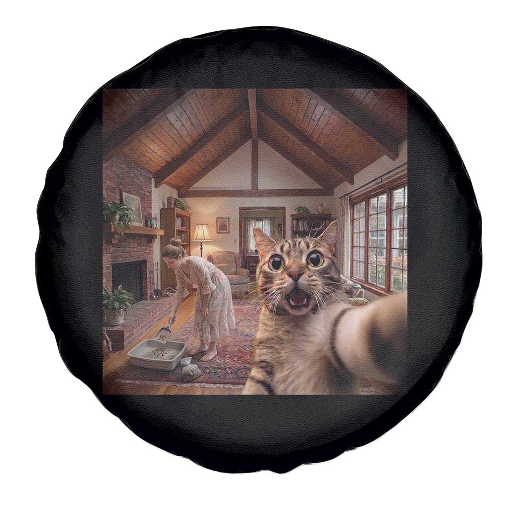 Cat Selfie with Woman Funny Cat Mom Spare Tire Cover