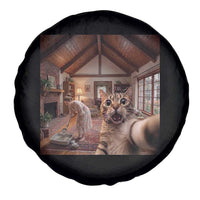 Cat Selfie with Woman Funny Cat Mom Spare Tire Cover