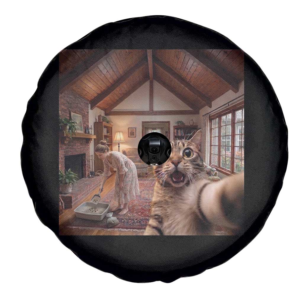 Cat Selfie with Woman Funny Cat Mom Spare Tire Cover