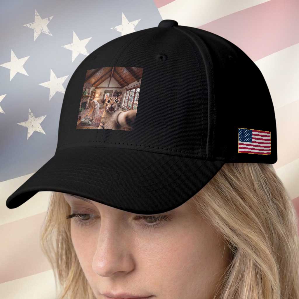 Cat Selfie with Woman Funny Cat Mom Baseball Cap