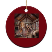 Cat Selfie with Woman Funny Cat Mom Ceramic Ornament