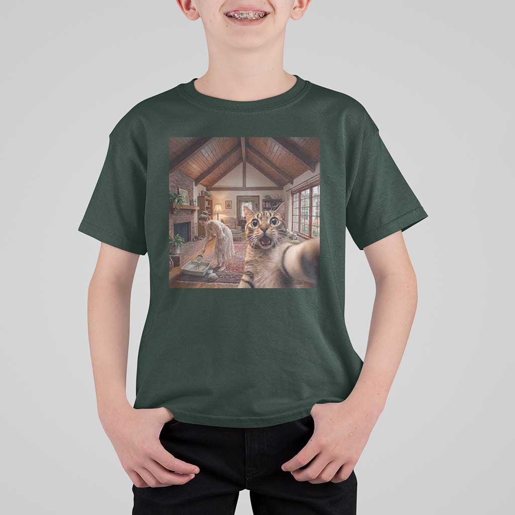Cat Selfie with Woman Funny Cat Mom T Shirt For Kid
