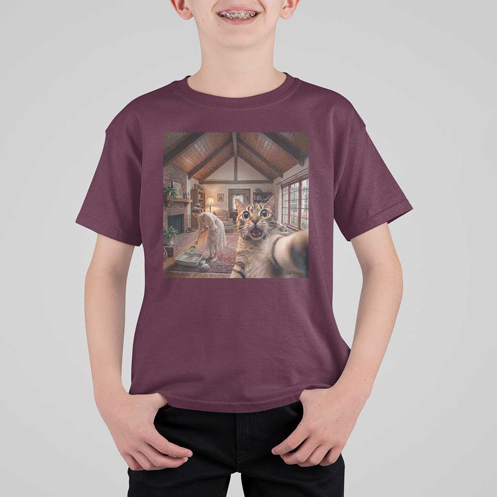 Cat Selfie with Woman Funny Cat Mom T Shirt For Kid