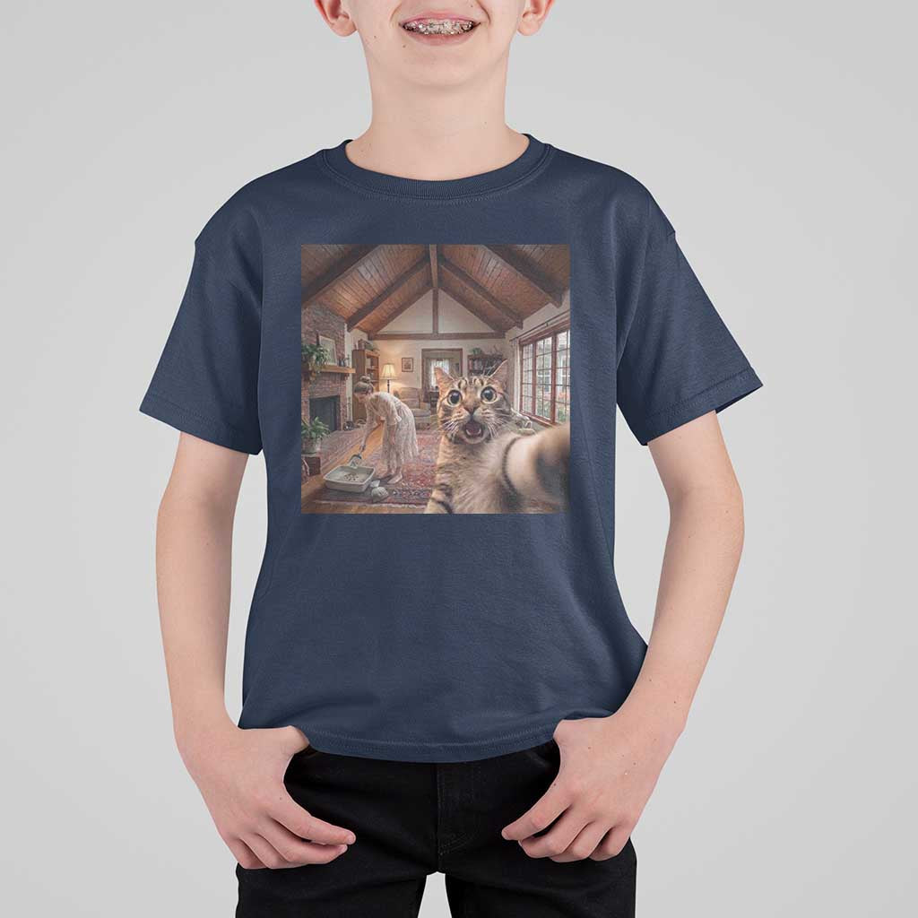Cat Selfie with Woman Funny Cat Mom T Shirt For Kid