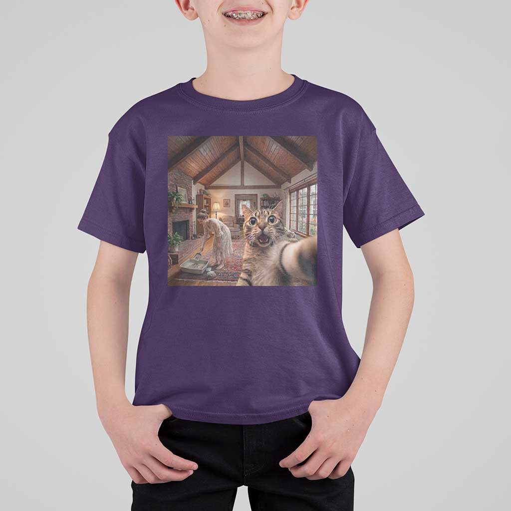 Cat Selfie with Woman Funny Cat Mom T Shirt For Kid