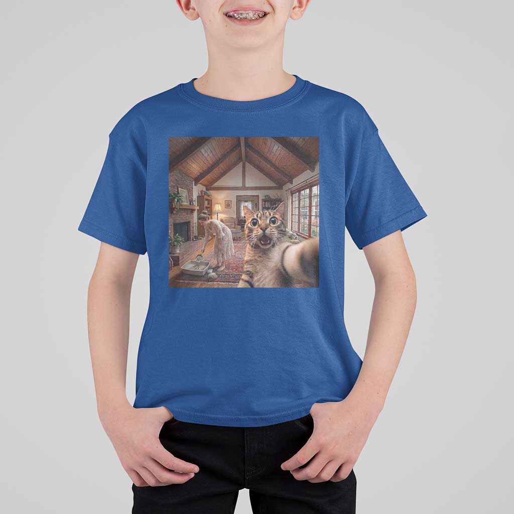 Cat Selfie with Woman Funny Cat Mom T Shirt For Kid