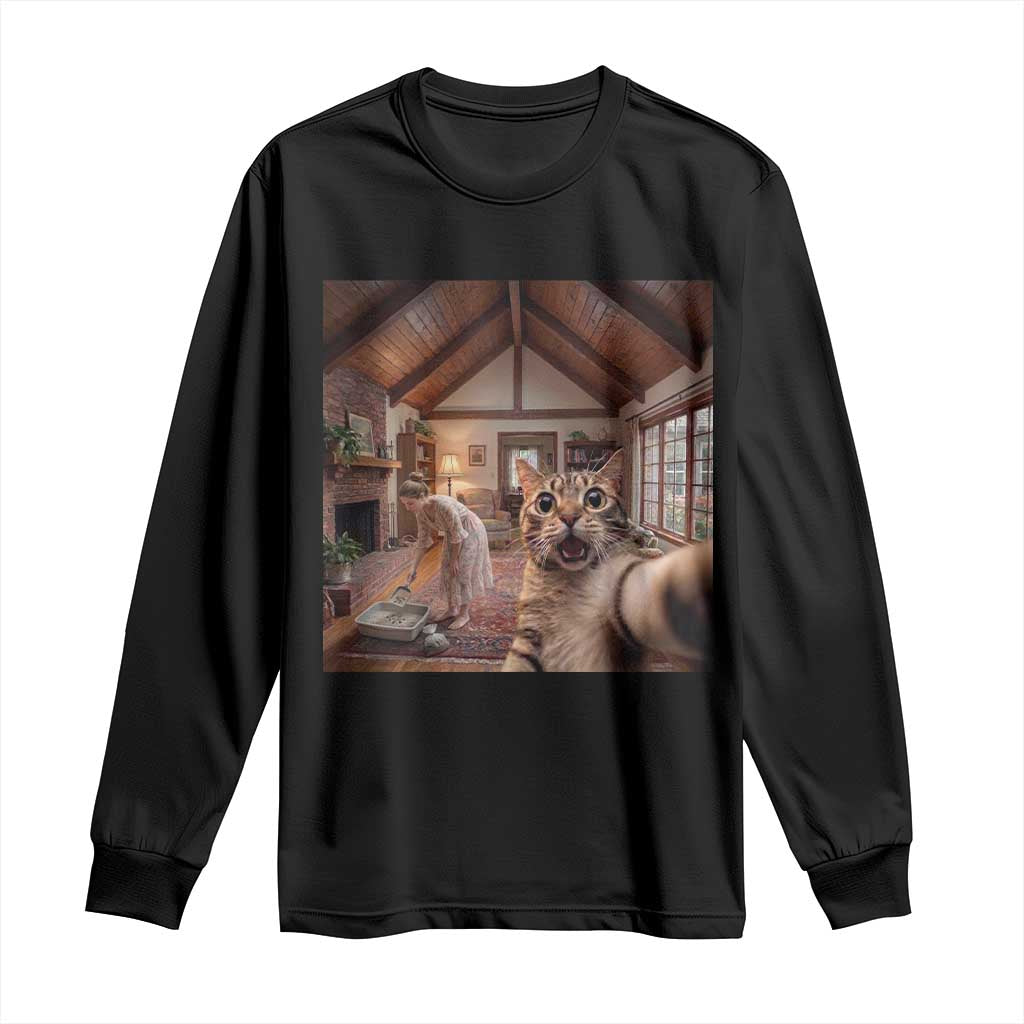 Cat Selfie with Woman Funny Cat Mom Long Sleeve Shirt