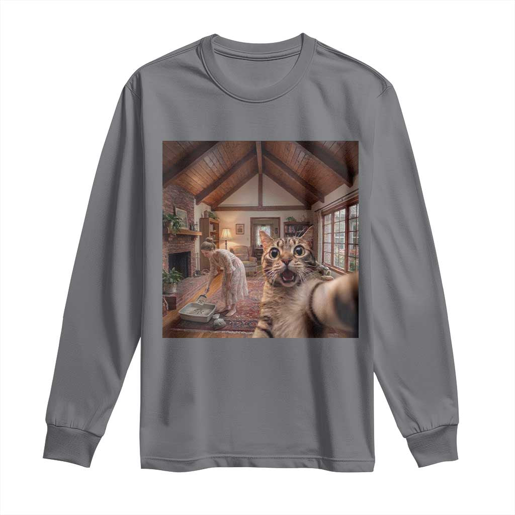 Cat Selfie with Woman Funny Cat Mom Long Sleeve Shirt