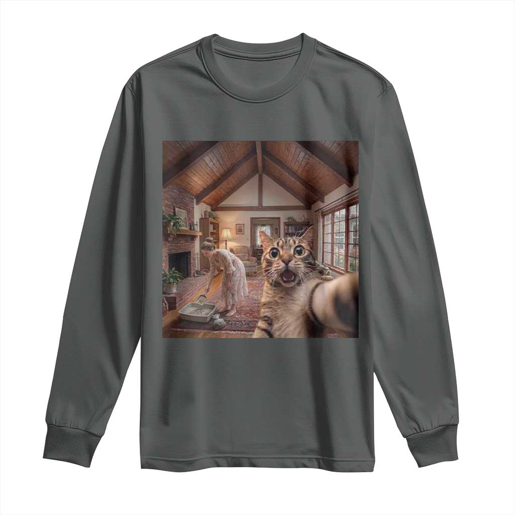 Cat Selfie with Woman Funny Cat Mom Long Sleeve Shirt
