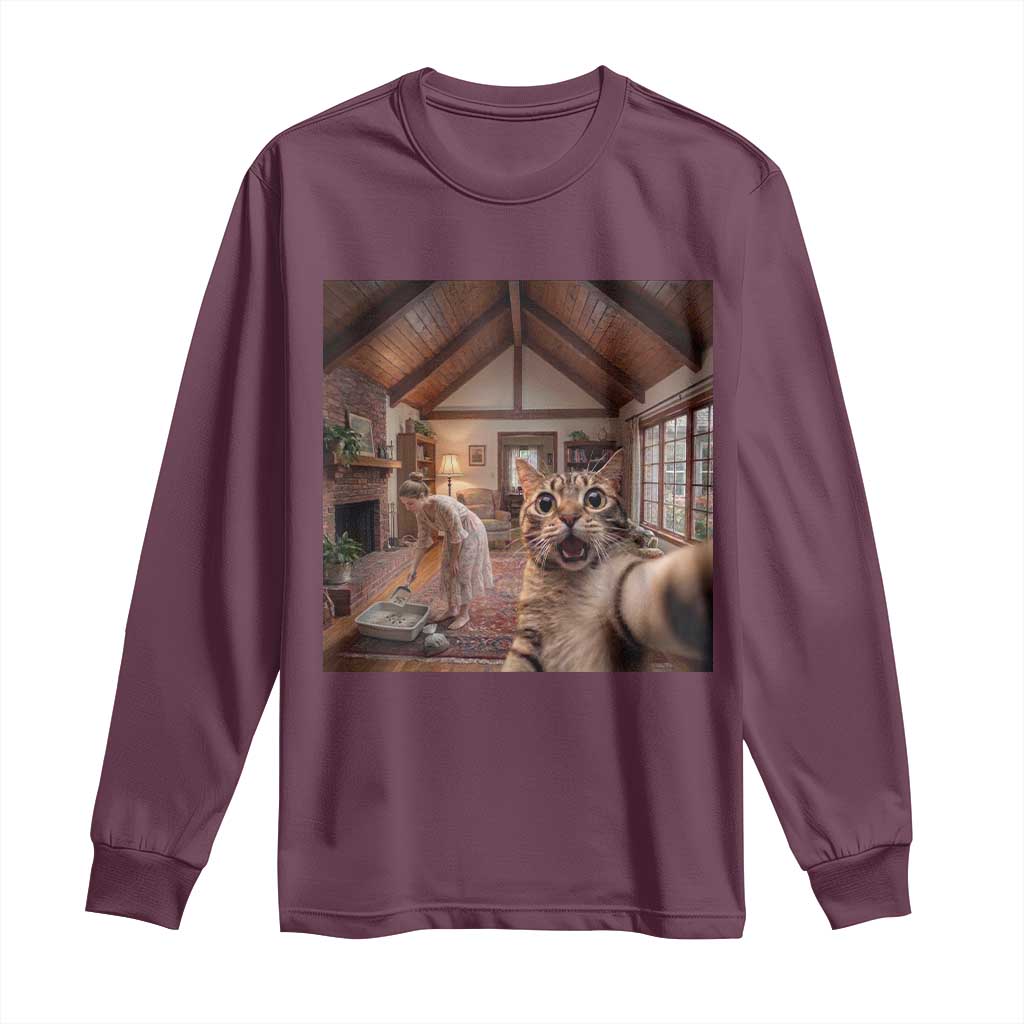 Cat Selfie with Woman Funny Cat Mom Long Sleeve Shirt