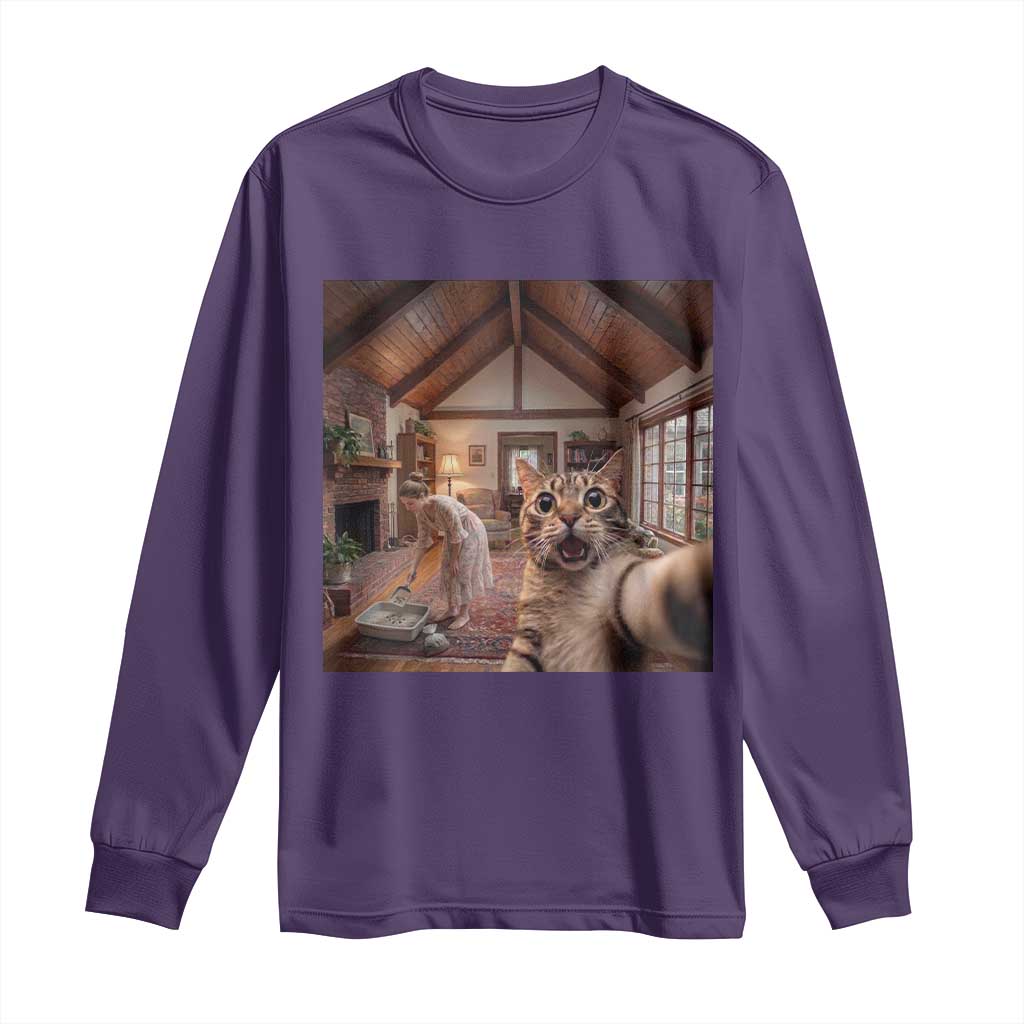 Cat Selfie with Woman Funny Cat Mom Long Sleeve Shirt