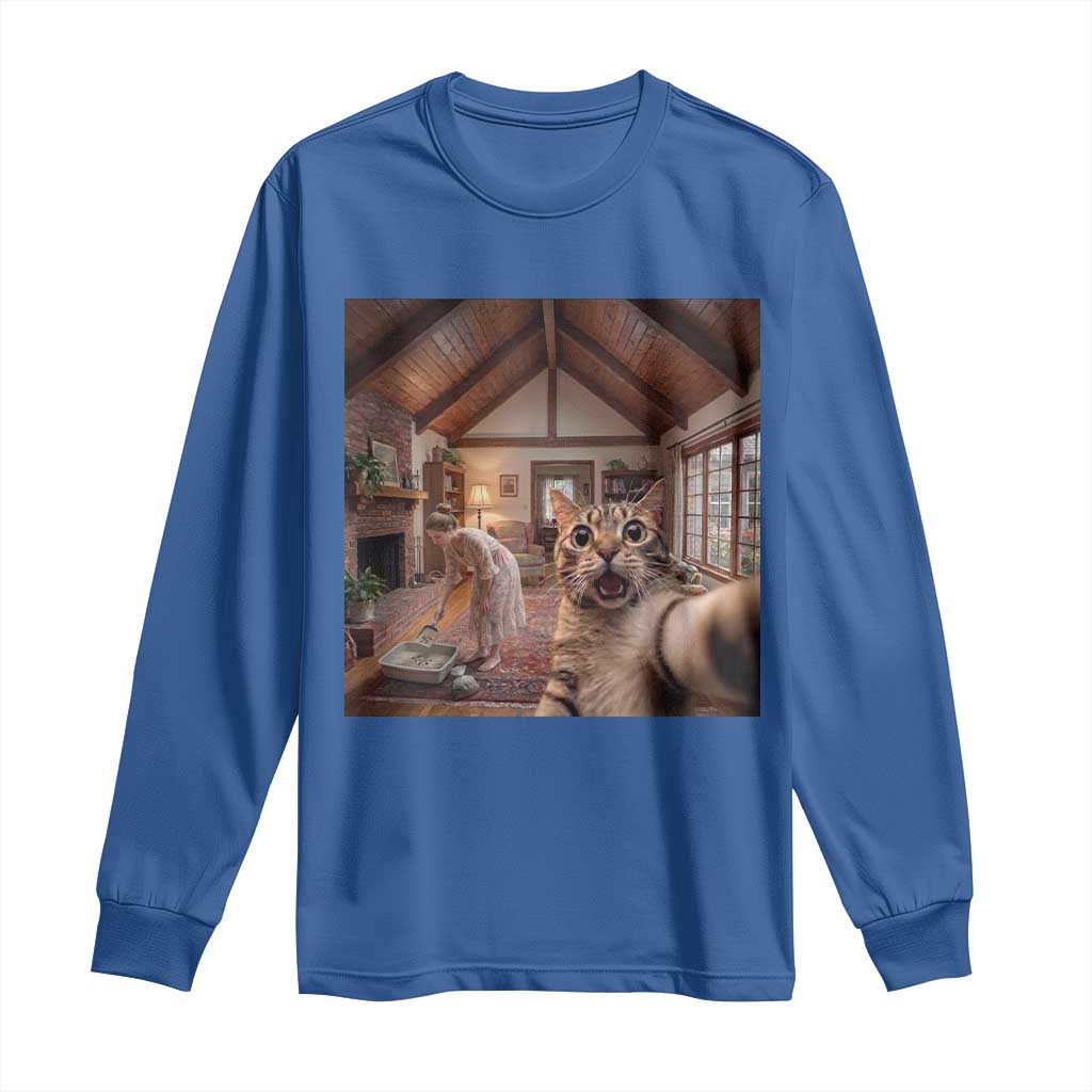 Cat Selfie with Woman Funny Cat Mom Long Sleeve Shirt