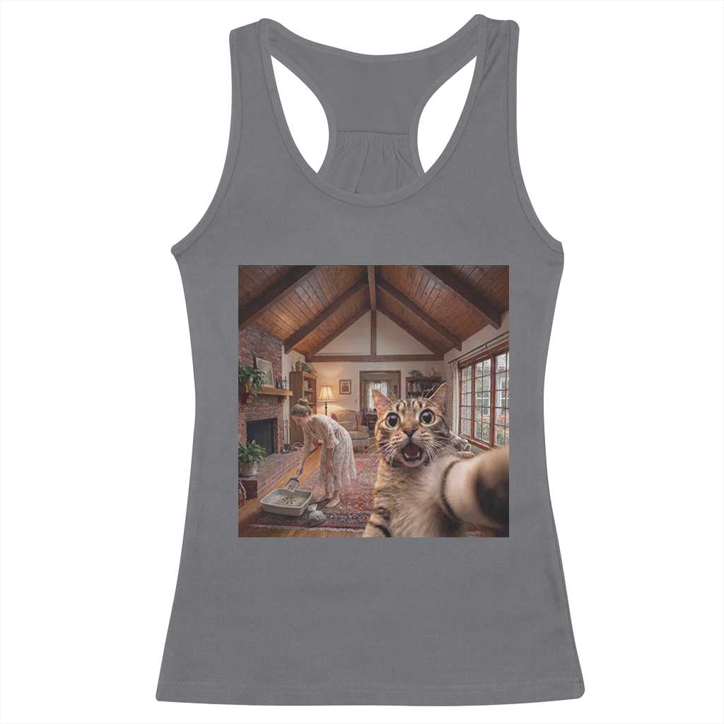 Cat Selfie with Woman Funny Cat Mom Racerback Tank Top