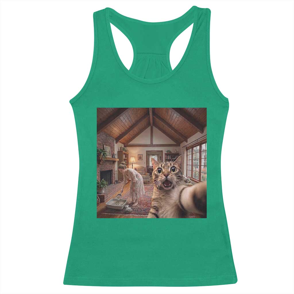 Cat Selfie with Woman Funny Cat Mom Racerback Tank Top