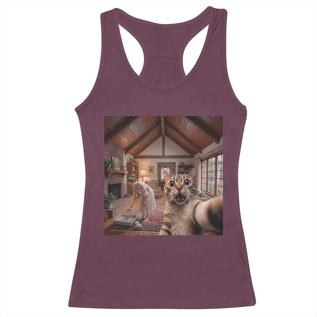 Cat Selfie with Woman Funny Cat Mom Racerback Tank Top