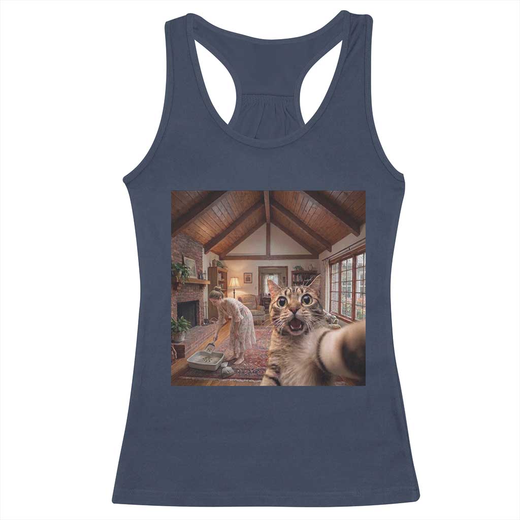 Cat Selfie with Woman Funny Cat Mom Racerback Tank Top