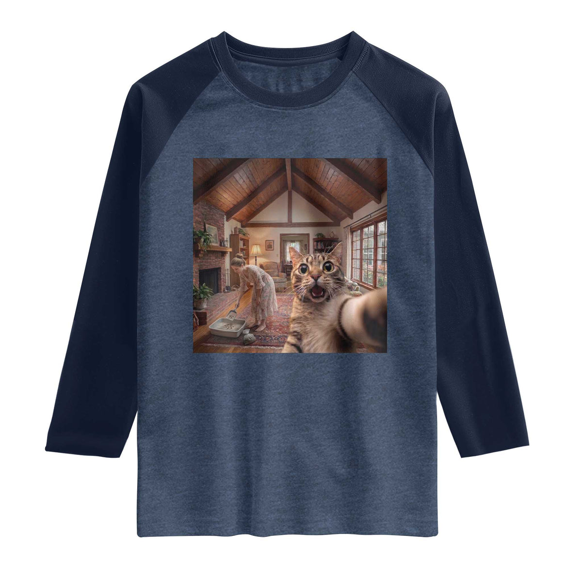 Cat Selfie with Woman Funny Cat Mom Raglan Shirt