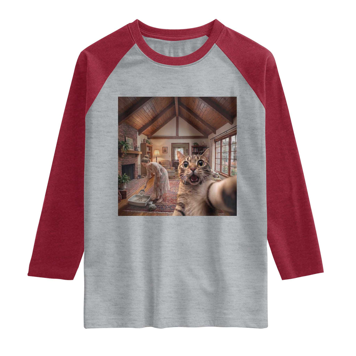 Cat Selfie with Woman Funny Cat Mom Raglan Shirt