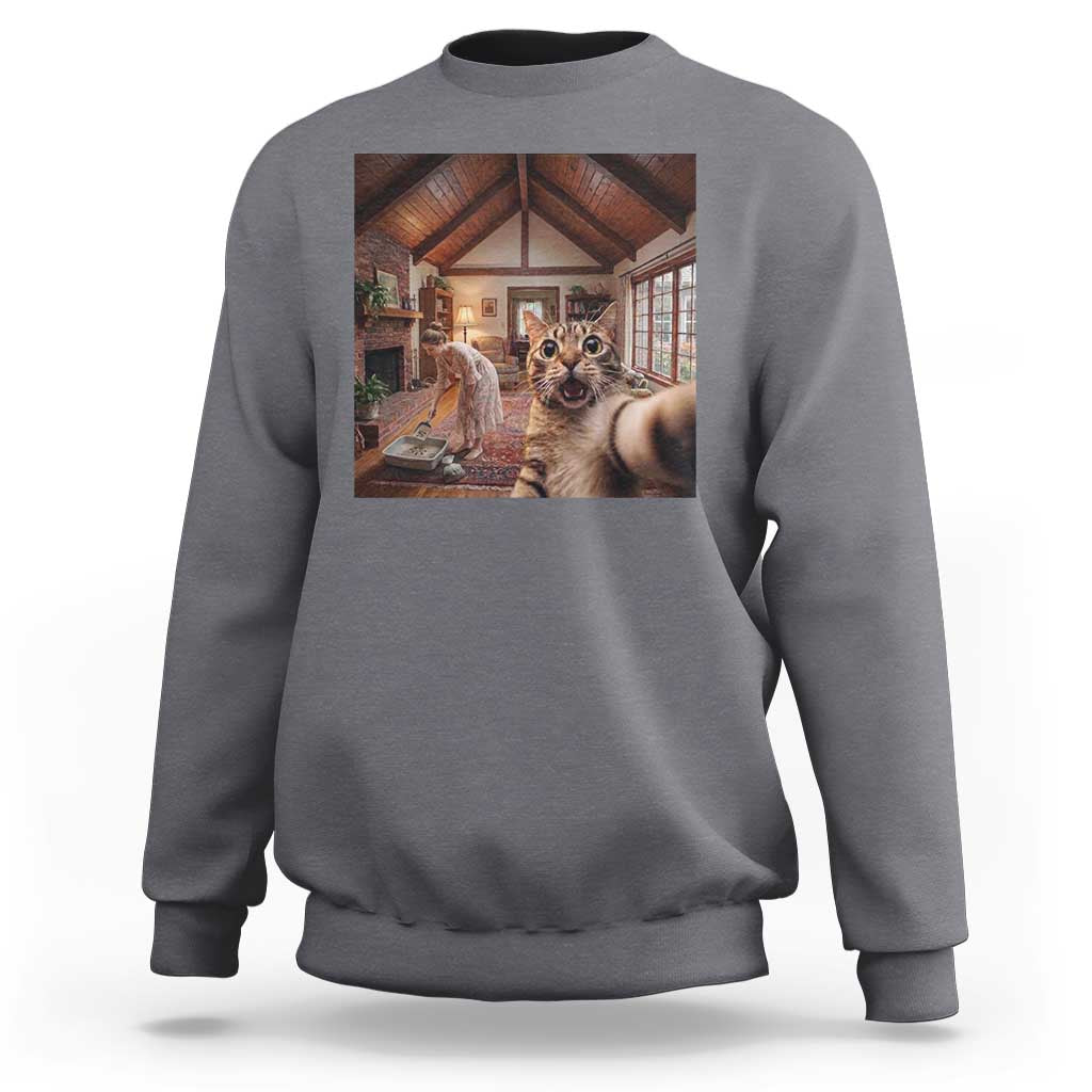 Cat Selfie with Woman Funny Cat Mom Sweatshirt