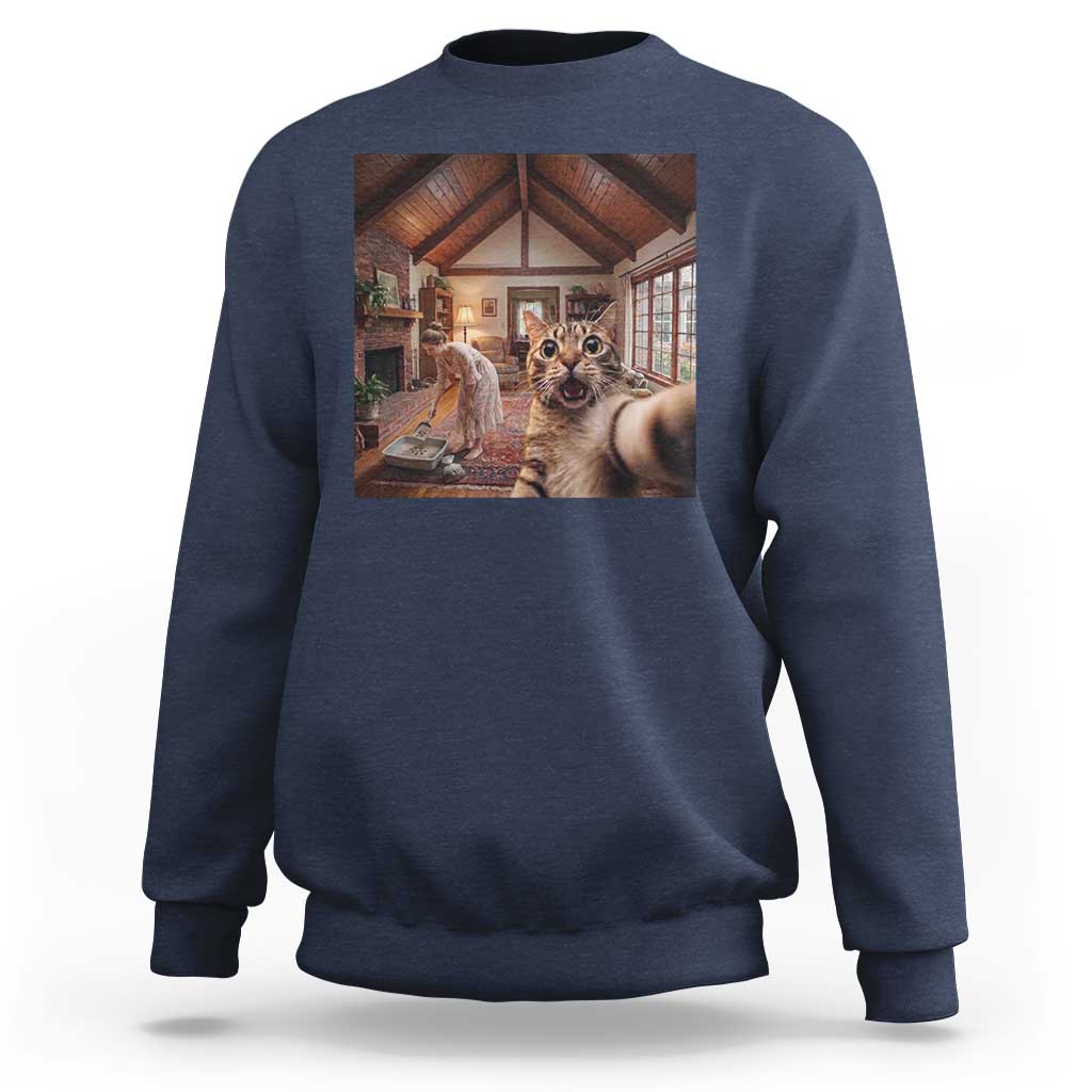 Cat Selfie with Woman Funny Cat Mom Sweatshirt