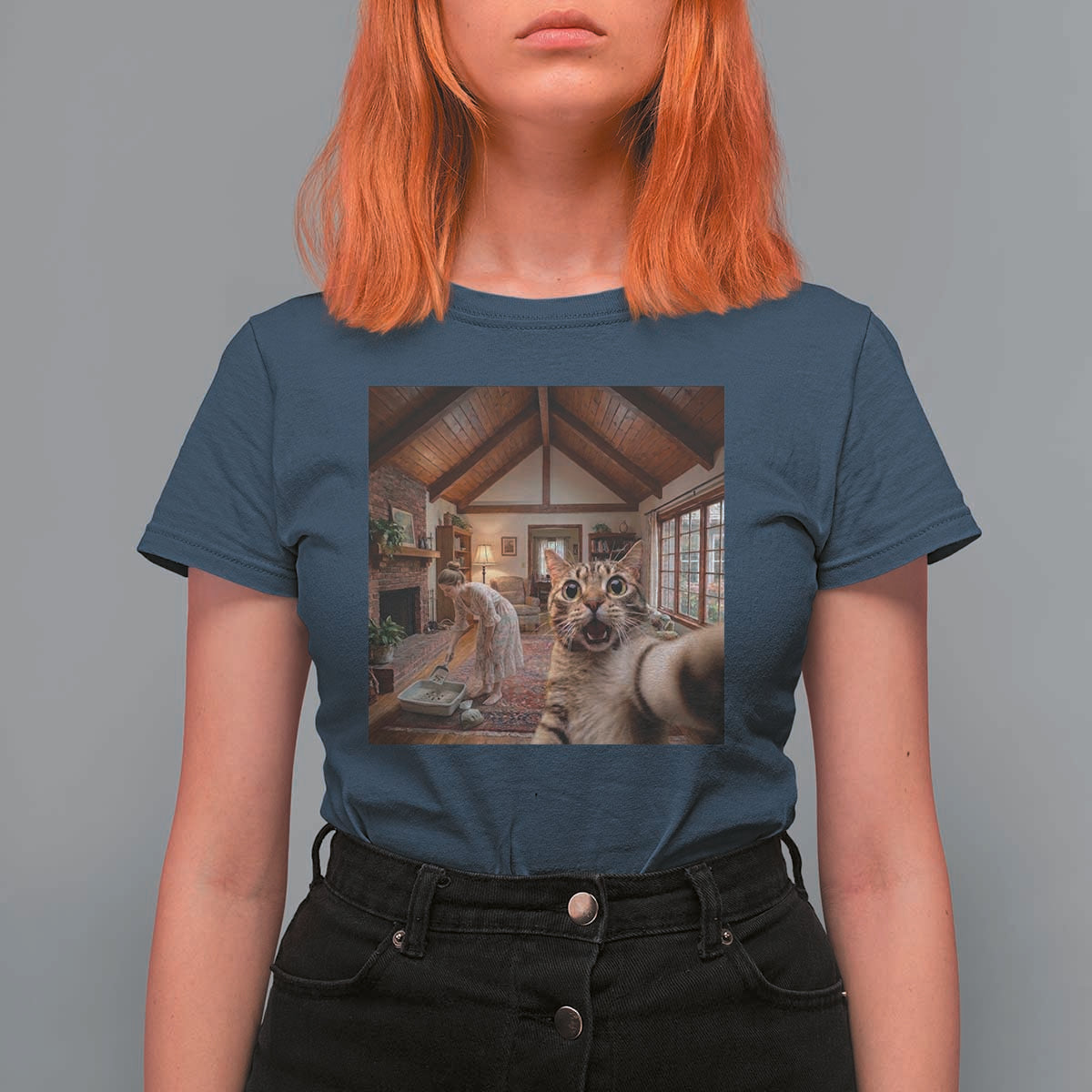 Cat Selfie with Woman Funny Cat Mom T Shirt For Women