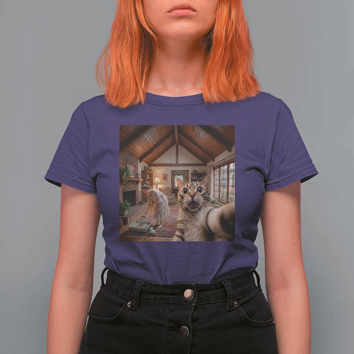 Cat Selfie with Woman Funny Cat Mom T Shirt For Women