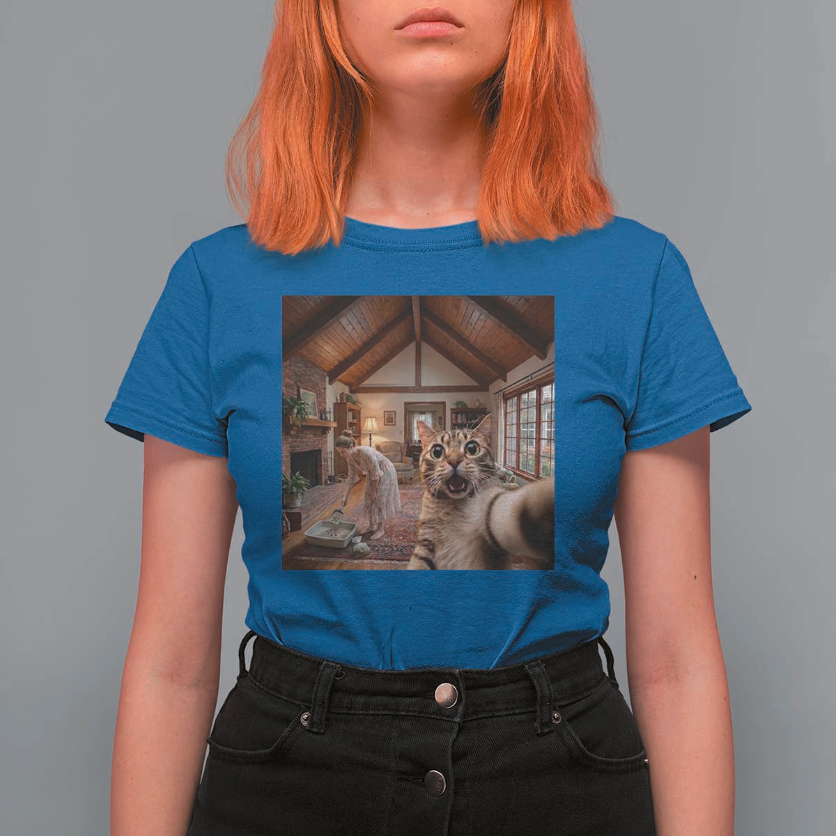 Cat Selfie with Woman Funny Cat Mom T Shirt For Women