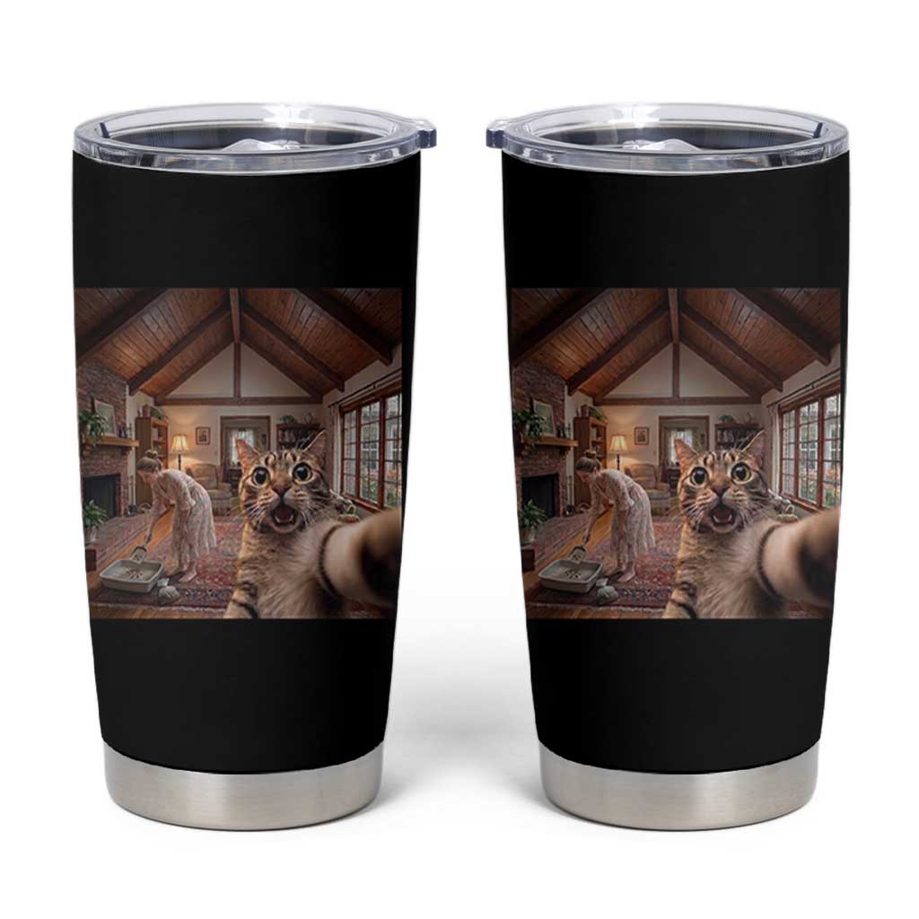 Cat Selfie with Woman Funny Cat Mom Tumbler Cup