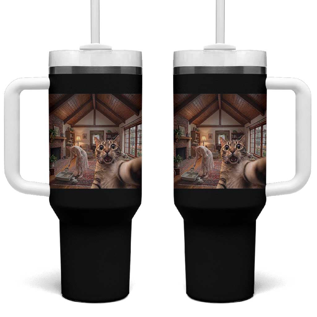 Cat Selfie with Woman Funny Cat Mom Tumbler With Handle