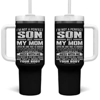 I Am Not A Perfect Son But My Mom Loves Me And That Is Enough Tumbler With Handle Boy Mom Mother's Day Gifts